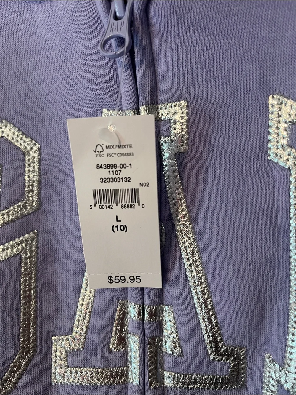 New! Gap Full Zip Hoodie Sweatshirt in Warm Violet Size Large/10 NWT